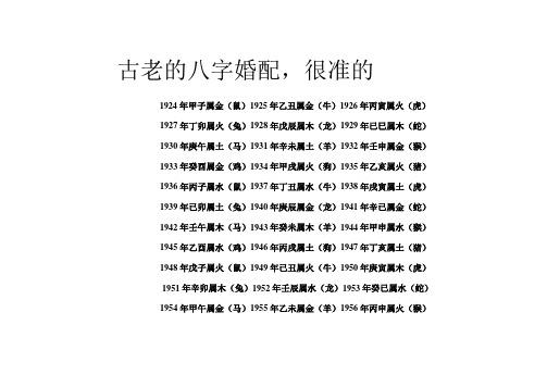 古老的八字婚配,很准的 1924年甲子属金(鼠)1925年乙丑属金(牛)1926年