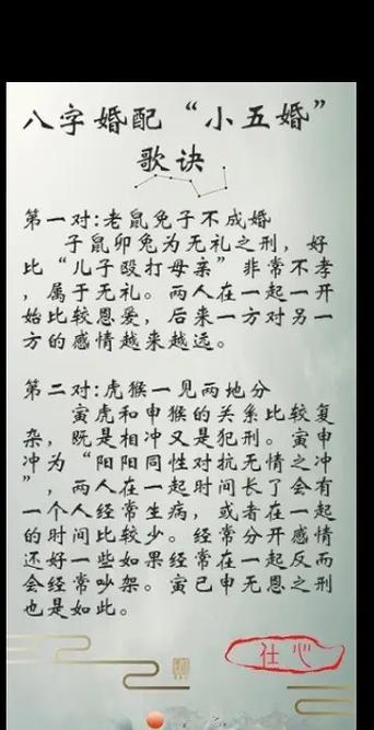 八字婚配.上述六对婚姻配合为古代流传的