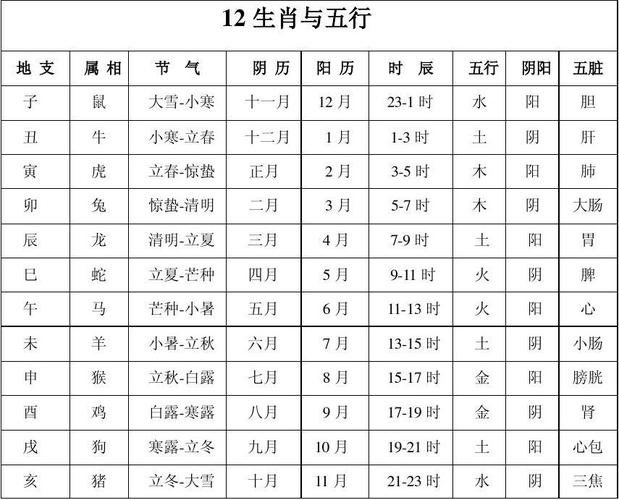 12生肖与五行