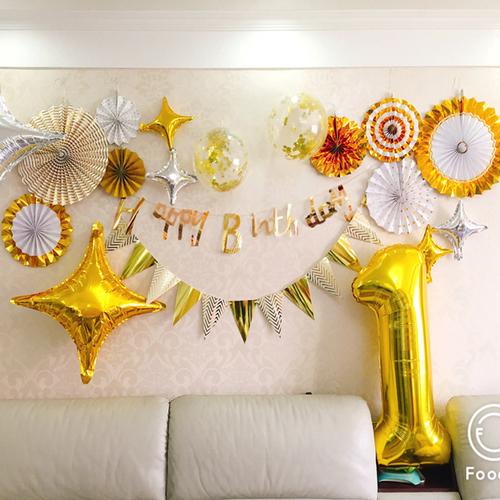 生日拉花横幅装饰儿童生日快乐字母派对三角拉旗宝宝周岁房间布置