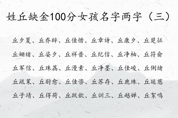 姓丘缺金100分女孩名字两字姓丘金命女孩名字大全