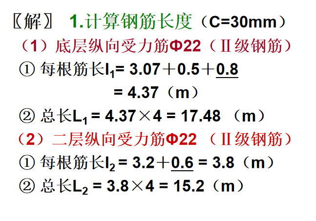 计算钢筋长度(c=30mm)